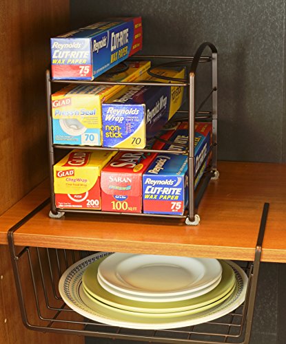 Wrap Organizer Rack for Kitchen Cabinet, 3 Tier, B... (Bronze | Alloy Steel)