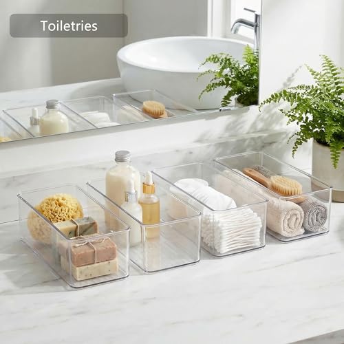 8 PACK Drawer Organizers Deep Drawer Organizer Bins Silverware Organizer Clear Stackable Storage Bins for Bathroom, Pantry, Office, Vanity, Desk Organization and Storage