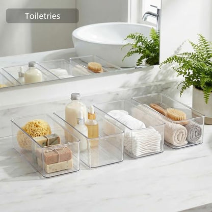 8 PACK Drawer Organizers Deep Drawer Organizer Bins Silverware Organizer Clear Stackable Storage Bins for Bathroom, Pantry, Office, Vanity, Desk Organization and Storage
