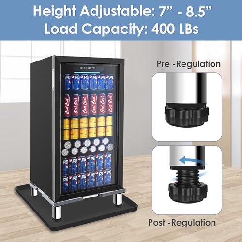 Mini Fridge Stand with Silicone Mat, 7"-8.5" Adjustable Hight | Small refrigerator stand with 4 stainless steel feet, air flow, no water pooling, portable washer & dryer pedestal