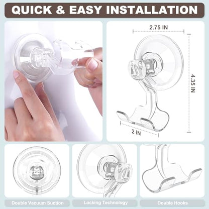 VIS'V Shower Suction Cup Razor Holder for His and Hers, Clear, 4 Pcs | Removable and Reusable, Clear Invisible Design, Locking Suction Technology, Dual Vacuum Suction, Fit for Smooth Flat Surfaces