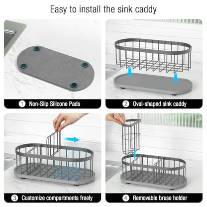 Sponge Holder for Kitchen Sink with High Brush Hol... (Grey)