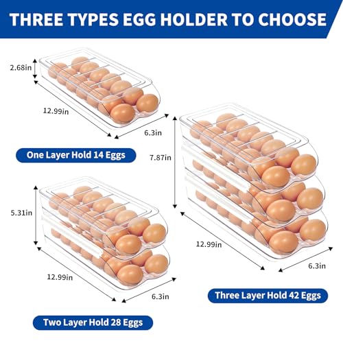 Egg Holder for Fridge, Automatic Rolling Egg Organ... (Clear | Plastic)
