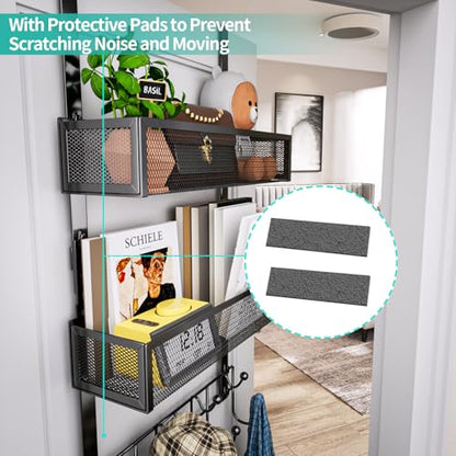 HapiRm Over the Door Hanger with Coat Hooks and 2 Baskets, Rustproof & Waterproof Over the Door Hooks, Storage Organizer for Hats, Bathroom, Kitchen, Bedroom, RV, Camper-Black (for 1.76in Doors)