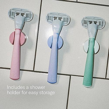 Flamingo Shaving Razor Set for Women - Original Razor Handle, 2 Blade Refills, Foaming Shaving Gel, and Shower Holder - Lilac