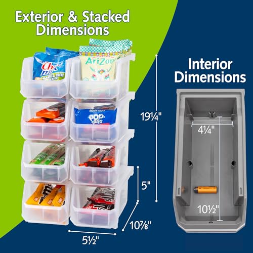 Medium Plastic Storage Bins, Stackable Organizer Containers for Closet Pantry Shelf Garage and Office Organization, Clear, 8 Pack | Open-Front Stackable Bins For Garage, Pantry, Closet & Office, 11"L X 5,5"W X 5"H, Nests When Empty, Durable Plastic,