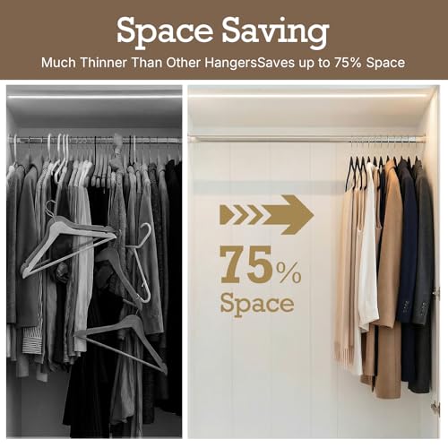 HOUSE DAY Premium Velvet Hangers, Non-Slip Thin Flocked Felt Hangers, Sturdy Clothes Hangers Heavy Duty Coat Hangers & Suit Hangers, Durable Suit Hangers for Closet Space Saving (20 Pack, Black)