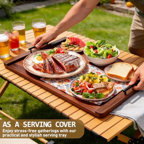 Noodle Board Stove Cover with Handles, Wood Stove Top Covers for Electric Stove and Gas Burners, Wooden Decorative Serving Tray Kitchen Sink Cover for Counter Space (Walnut)