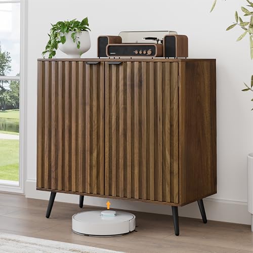 Fluted Sideboard Cabinet, Freestanding Walnut Buff... (Walnut | Engineered Wood)