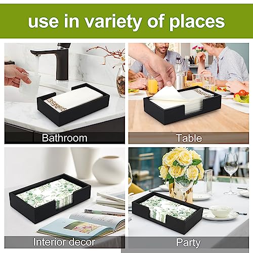 Black Wooden Napkin Holder for Bathroom Paper Hand Guest Towels Holder Tray | Cocktail Table Napkins Holder Flat Wood Paper Towel Holder Countertop Guest Bathroom Decor Disposable Face Towel Holder