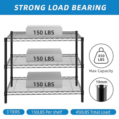 Guan River 3-Shelf Adjustable Metal Wire Shelving,Black,36"L x 14"W x 30"H | Height Adjustable,Sturdy and Durable,Storage Sehlf Display Rack for Office,Kitchen,Bedroom,Bathroom,Garage