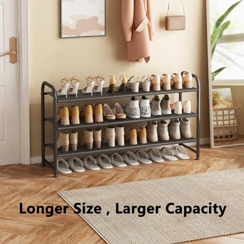 INGIORDAR 3 Tier Long Shoe Rack Organizer for Closet Metal Shoe Storage | Extra-wide Design Stores 20+ Pairs of Shoes, Sturdy Metal Frame, Ideal for Entryway,Closet and Garage Storage Black