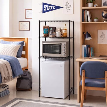 Yaocom Mini Dorm Fridge Shelf Stand with Storage, Over Mini Fridge and Microwave Stand ,Carbon Steel Adjustable Refrigerator Storage Organizer for Dorm Room Apartment Kitchen(Black,3 Layer)