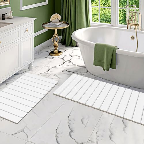 2 Pack Stone Bath Mats Foldable Non-Slip Quick Dry... (White | Diatomaceous)