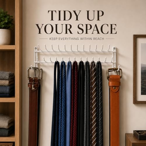 Huji Wall Mount Tie and Belt Rack Organizer, White (1 Pack)