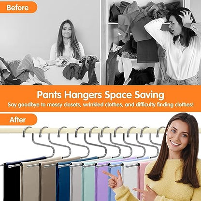 Pants Hangers Space Saving with Open-Ended,Closet Organizers and Storage,10 Pack Non-silp Clothes Hanger for Home Essentials,Dorm Room Essentials for College Students Girls Guys,Hangers for Jeans