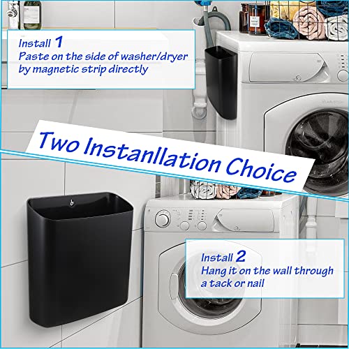 Picowe Magnetic Laundry Storage, Large Lint Holder Bin for Laundry Room, Space-Saving Trash Container Hanging on Dryer, Washer or Wall Mount Trash Bin (Black)