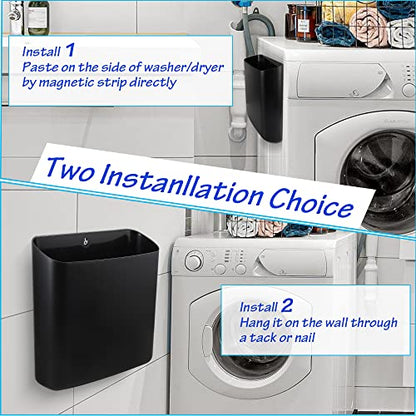 Picowe Magnetic Laundry Storage, Large Lint Holder Bin for Laundry Room, Space-Saving Trash Container Hanging on Dryer, Washer or Wall Mount Trash Bin (Black)