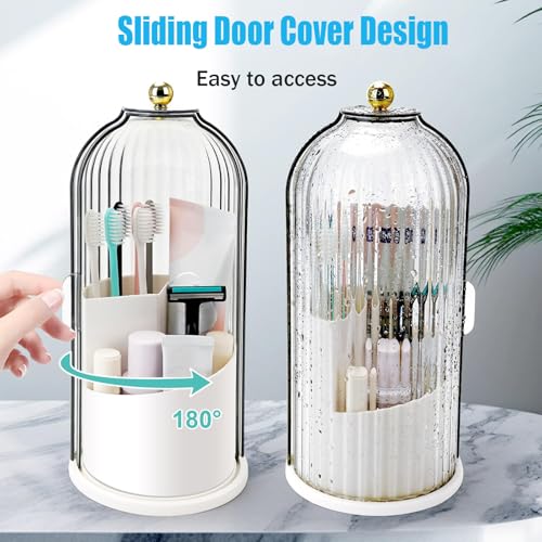 Concealed Toothbrush Holder, Rotating Bathroom Organizer Countertop | Toothbrush and Toothpaste Holders with Cover, Waterproof and Dustproof, 360° Rotating Base, for Bathroom Countertop
