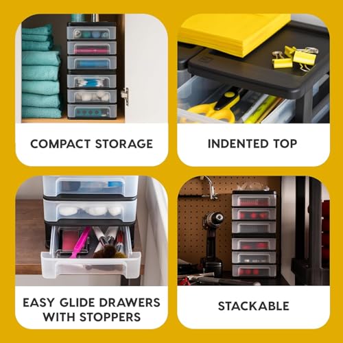 IRIS USA 2-Pack, 3-Drawer Small Plastic Stacking Desktop Organizer, Black | Organize office supplies, stationery, makeup, craft materials and everyday essentials for neat desktop storage