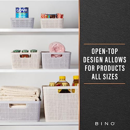 BINO | Woven Plastic Basket | Small (Natural), 5-Pack | THE JUTE COLLECTION | Home Organization, Space - Saving Storage, Stylish Design | Jute Basket | Plastic Storage Basket