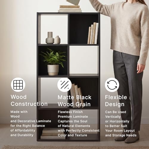 Signature Design by Ashley 8 Cube Storage Organizer, Black Bookcase | Engineered wood and decorative laminate, Dual-position vertical or horizontal setup, Fits 10.5-inch bins, Langdrew Series
