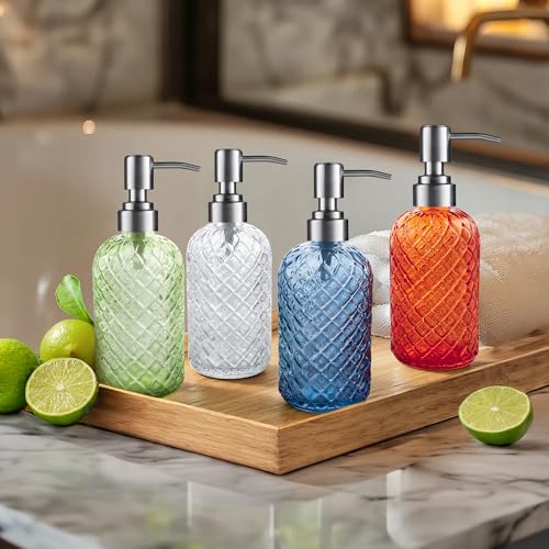 Kaishun Refillable Glass Soap Dispenser (2PC) for Hand Soap & Lotion, Clear