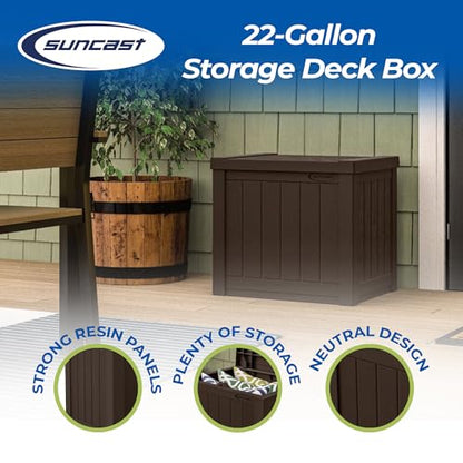 Suncast 22 Gal, Small Outdoor Storage Deck Box, Resin, Flat Lid, Java