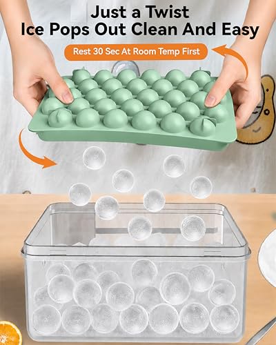Mini Ice Cube Trays with Lid and Bin for Freezer, Round Ice Balls, 0.8 Inch | BPA-free mini round ice mold with storage bin for iced coffee, cocktails, soda, juice, home bars and small freezer storage