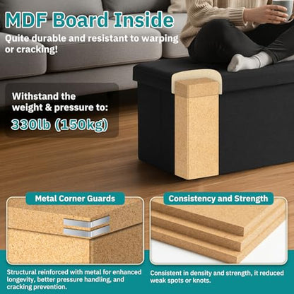 35-INCH Storage Ottoman Bench, Footrest with Storage, End of Bed Bench Coffee Table for Living Room, Bedroom, Entryway, Black
