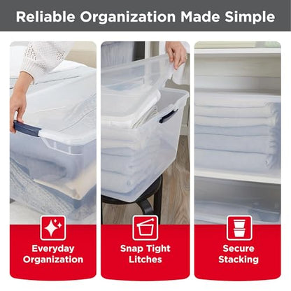 Rubbermaid Cleverstore 71 Qt Clear Storage Bins with Lids, 4-Pack, Stackable, BPA-Free, Made in USA