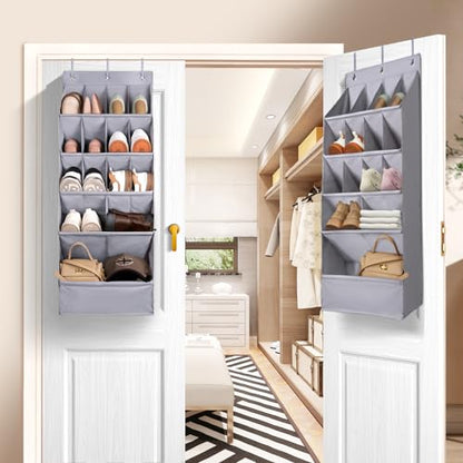 FENTEC 1 Pack Over-the-Door-Shoe-Organizers,Hanging Organizers with Large Pocket Shoe Holder Hanging Shoe Rack for Closet Shoe Organizer for Wall, Over Door Organizer with 15 Pockets Gray