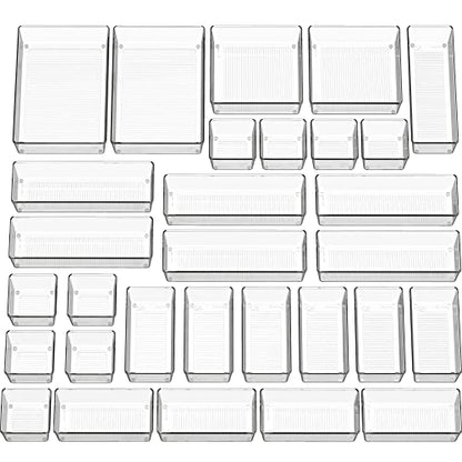 Simple Houseware 30 PCS Clear Plastic Drawer Organizers Set, 5-Size | for Makeup, Bathroom, Bedroom and Office