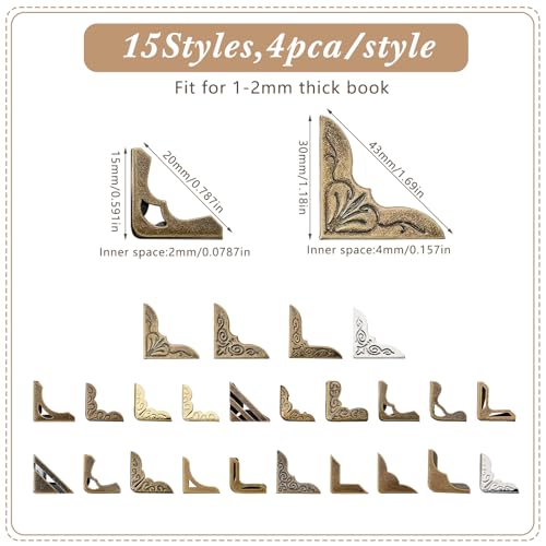Outus 192 Pcs Metal Book Corners, Vintage Iron Book Corner Protectors for Scrapbook Album Photo, 24 Styles Decorative Edge Guard for DIY Crafts Notebook