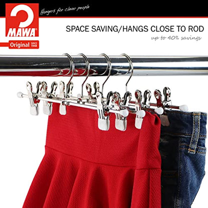 Mawa by Reston Lloyd Non-Slip Space-Saving Clothes Hanger For Pants & Skirts with Two Non-Slip Clips, Style K/30D, 12-Inch, Set of 10, White