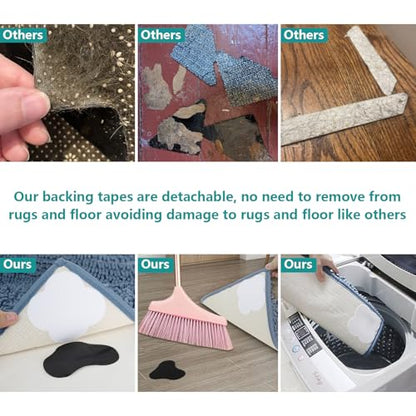 Large Size Grippers, Non Slip Washable Rug Tape Grip Carpet Corner, Hook and Loop Pads Non Curl Reusable Stoppers Keep Your Area Rug Flat on Hardwood Floors and Tiles (32)