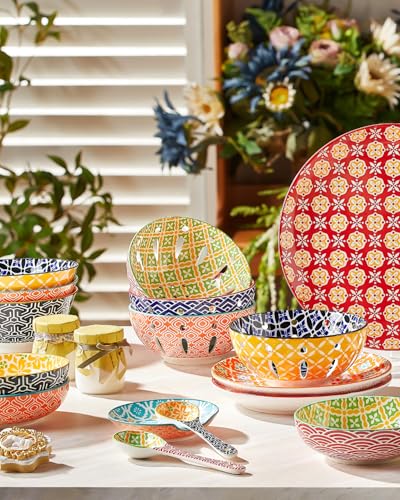 Ceramic Berry Basket, 6" Colorful Fruit Bowl, Round Berry Colander, Cute Small Container for Strawberry, Fruit Basket for Kitchen Counter, Set of 4