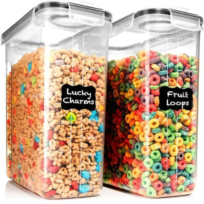 Shazo 2 Pack (6.3L / 213OZ) EXTRA Large Airtight Food Storage Cereal Containers for Bulk Food Storage BPA-Free Plastic Container, Pantry Organization and Canister for Rice, Pasta, Sugar & Flour