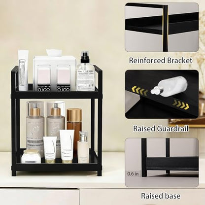 Bathroom Counter Organizer Vanity Storage Countertop Shelf, Small Black | 2 Tier Makeup Organizer Perfume Tray Skincare Holder for Sink, Dresser, Kitchen