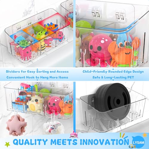 Bath Toy Storage 2 Packs, Large Bath Toy Holder - 3 Compartments, Quick-Dry | BPA-Free Bathtub Toy Organizer, Wall-Mounted Adhesive Shower Caddy, Bathroom Toy Basket & Bin for Baby, Toddler, Kids, Clear