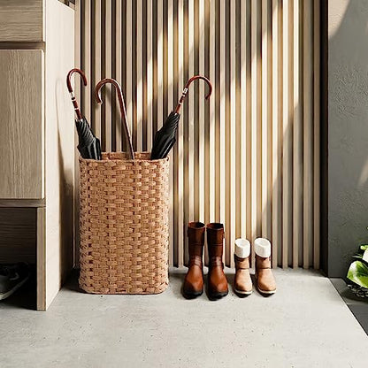 PEMAR Wicker Umbrella Holder, Hand Woven Umbrella Stand Basket Decorative Cane Holder Rack for Home, Entryway Multipurpose Narrow Tall Basket (Natural)