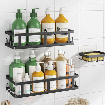 Shower Caddy Adhesive,No Drill Bathroom Organizer with Soap Holder,Large Capacity Rustproof Shelves for Inside Shower,Bathroom Organizers and Storage,Black