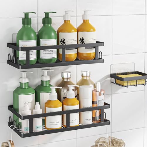 Youvip Shower Caddy, Black, Adhesive No Drill Bathroom Organizer | Soap Holder, Large Capacity, Rustproof Shelves, Inside Shower