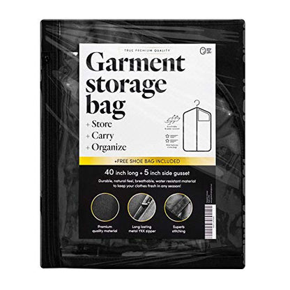 Luxury Storage Garment Bag for Men and Women Shirt, Blouse, Wool Sweater, Suit Jacket | 40 Inch + 5 Inch Gusset | Premium Hanging, Breathable, Foldable Clothes Protector and Travel Cover