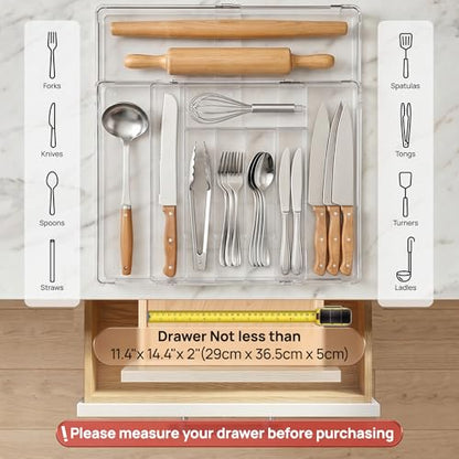 Vtopmart Expandable Silverware Organizer, Kitchen Drawer Tray, 6-9 Slots | Adjustable Flatware Organizer Expands to Fit Drawers, Organize Spoons, Forks, Knives and Kitchen Utensils with Easy Access