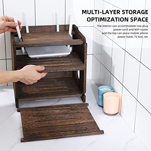 Wooden Wireless WiFi Router Storage Box Modem Router Cover Wood Shelf Power Strip and Cable Management Hider Rack Office Desktop Organizer Shelves Rural Need Assembly