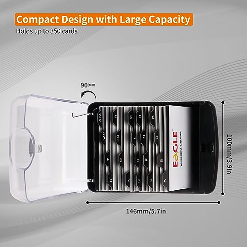 Eagle Business Card Box, Push-Button,Storage up to 350 Cards | Clear push-button cover, 20 A-Z index guides, adjustable card support, fits standard 2 x 3.5 in business cards, black