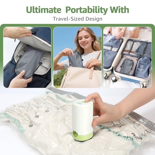 9+3 Packs Vacuum Bags for Travel with Rechargeable air Pump, 3 Sizes Vacuum Seal Bags for Clothing, Space-Saving Compression Storage Bags for Travel & Closet Organization