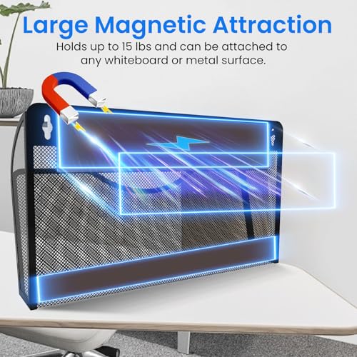 Magnetic File Holder, Magnetic File Folder Holder, No Drilling Installation, Magnetic Mail Holder File Organizer for Whiteboard,Office,Refrigerator,File Cabinets,Classroom