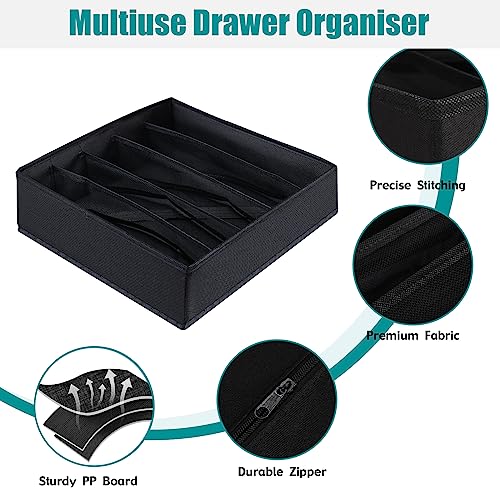 Bra Storage Drawers Organizer for Clothing Underwear Drawer Organizer Dividers Black Foldable Storage Cube Bins for Bra,Socks, Underwear,3 Pack （Black）